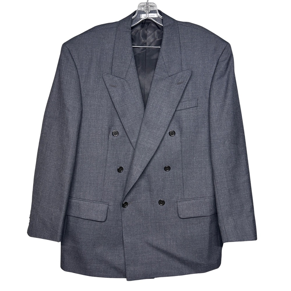 VTG Yves Saint Laurent Double Breasted Blazer Mens 44R Gray Wool Jacket Corpcore